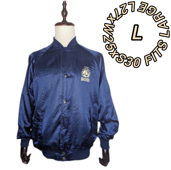 Santory Coffee Boss Navy Satin bomber jacket Large - Picture 1 of 8